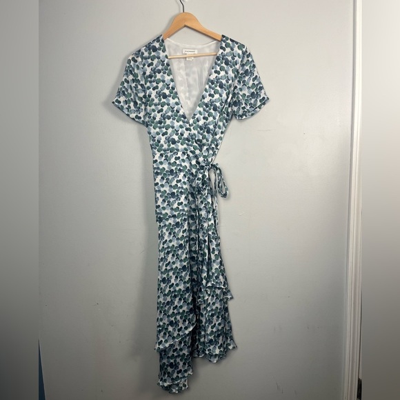 Club Monaco Zaydie Asymmetrical Wrap Dress green blue white size 2 going out - Picture 2 of 9